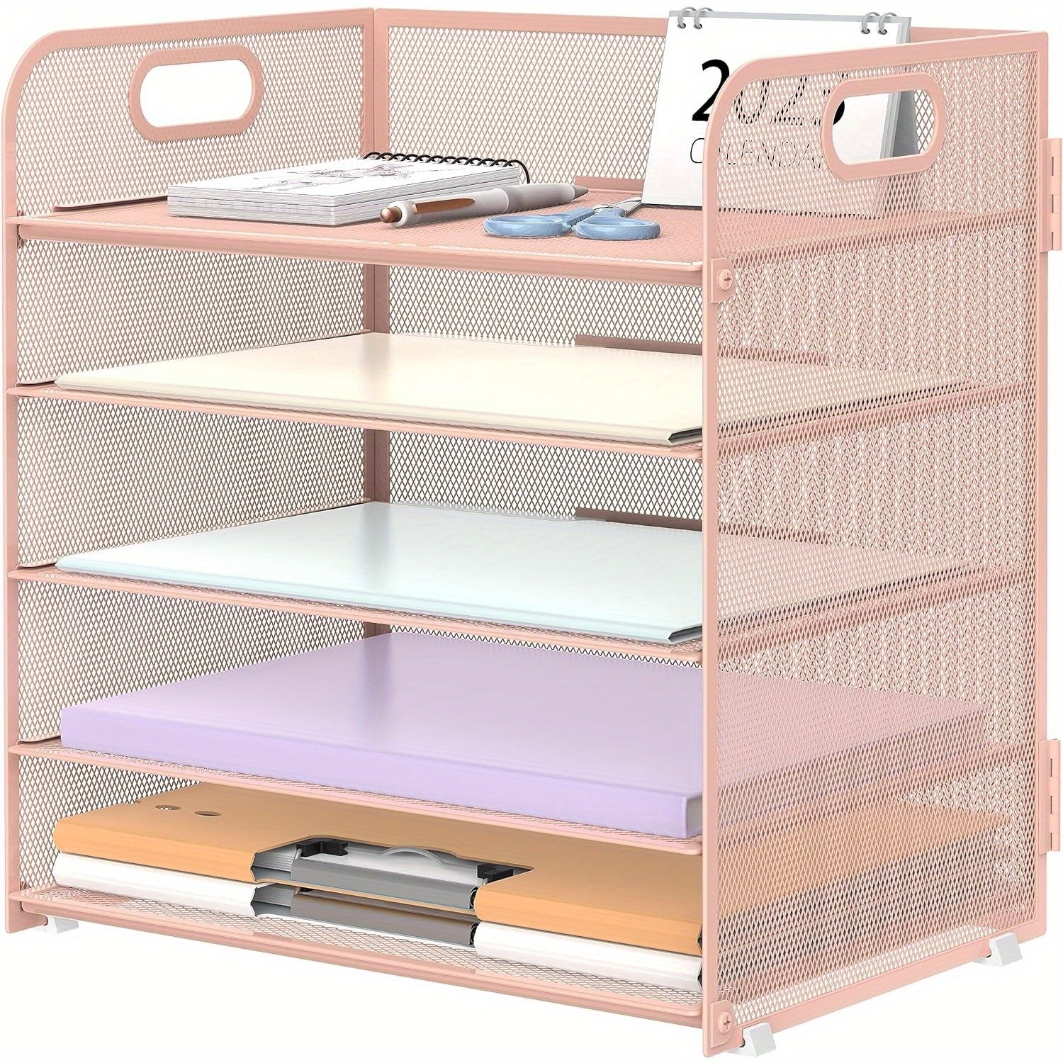 5-Layer Paper Organizer with Handle, Tray Mesh Desktop File Organizer, Paper Sorter. Desktop Organizer for Office Desk