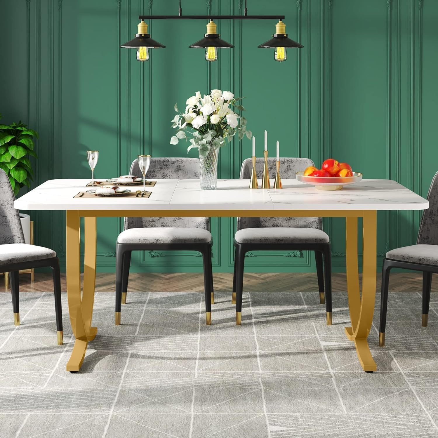Designed for 4 to 6: Rectangular Dining Table Measuring 63-Inch in White and Golden
