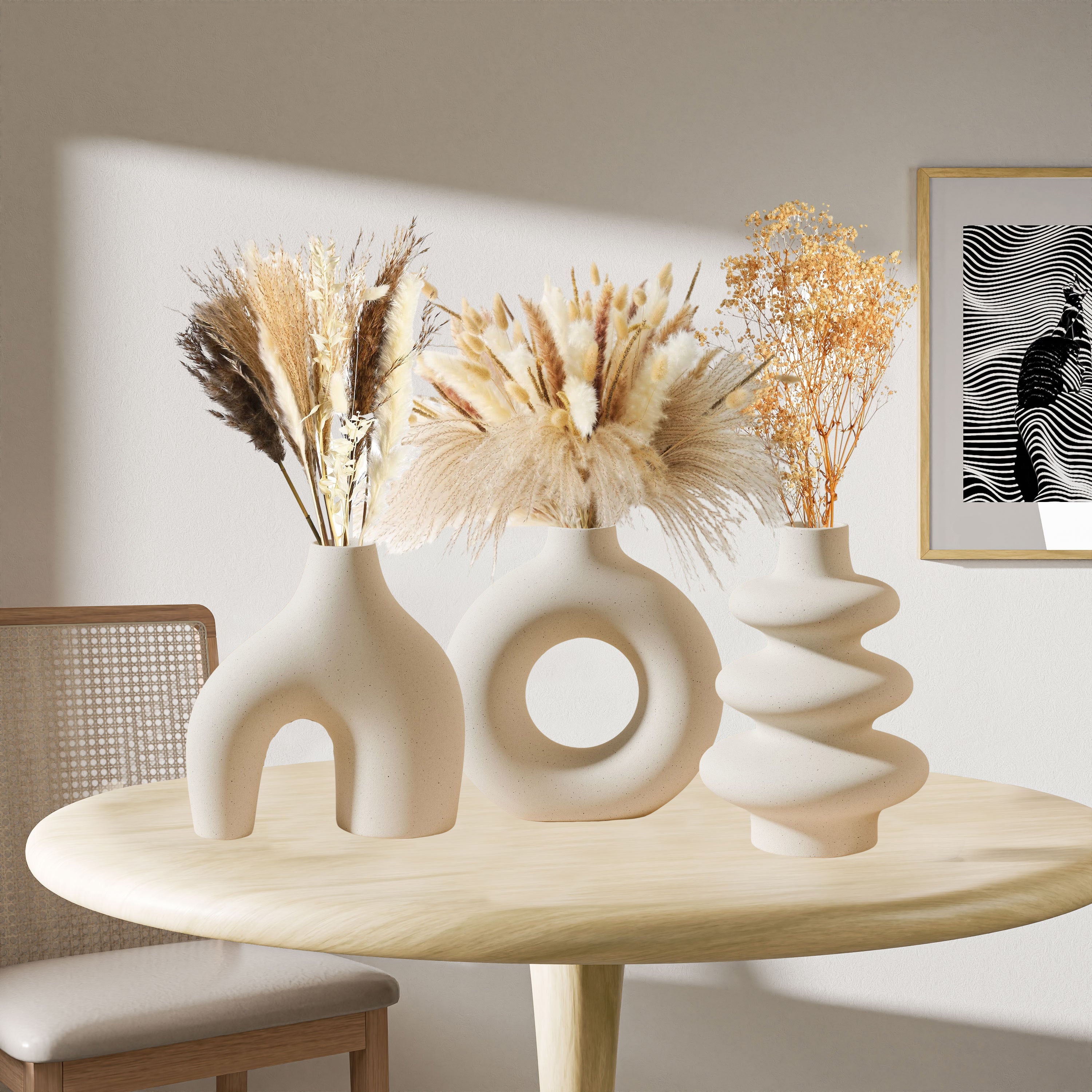Bohemian Style 3pcs Set White Ceramic Vases