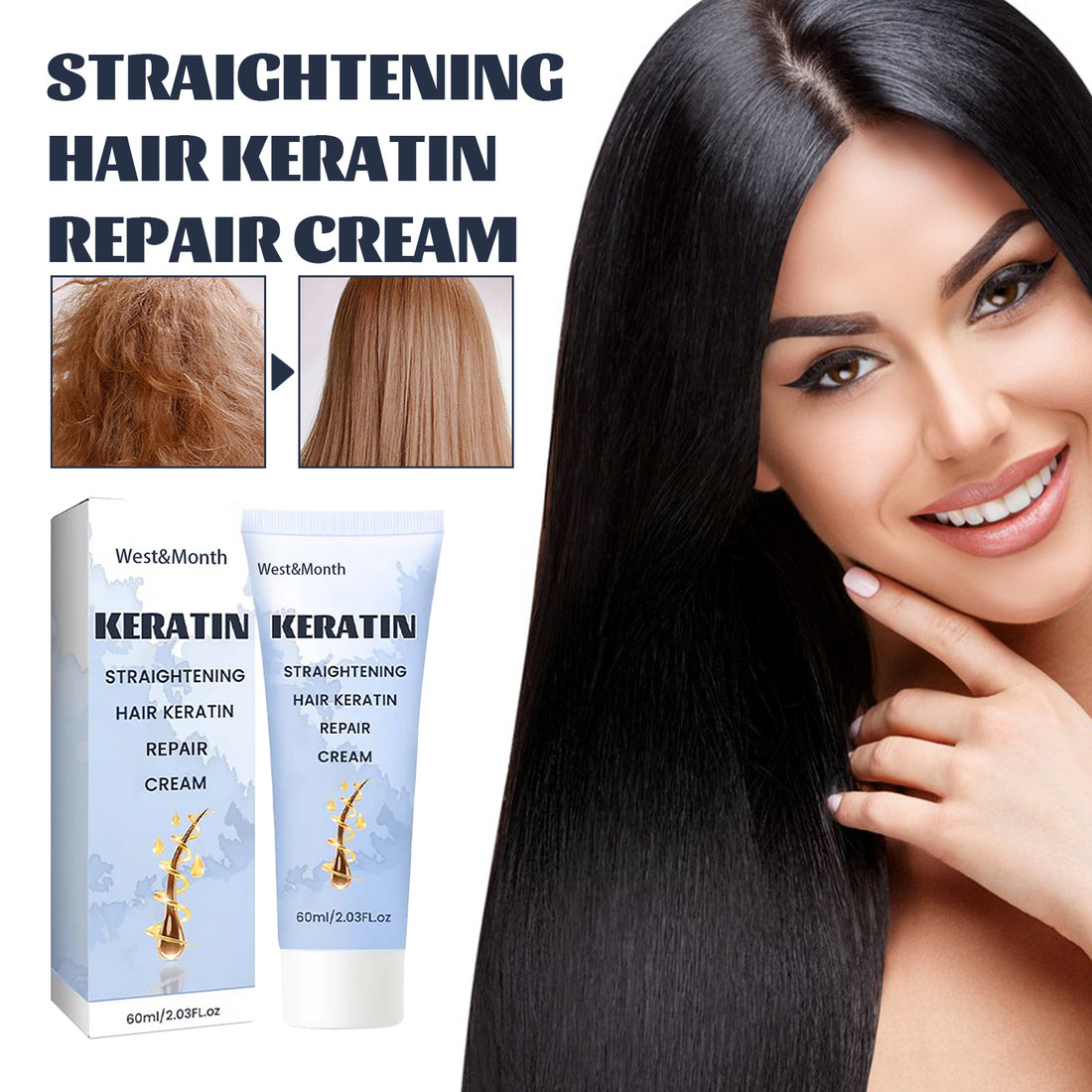West&amp;Month Straightening Hair Keratin Ratin Repair Cream, Repair Silky Hair Care Moisturizing Hair Mask Treatment Cream