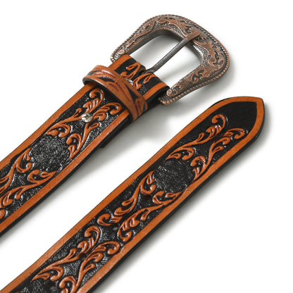 Western Cowboy Leather Belt - Black &amp; Brown