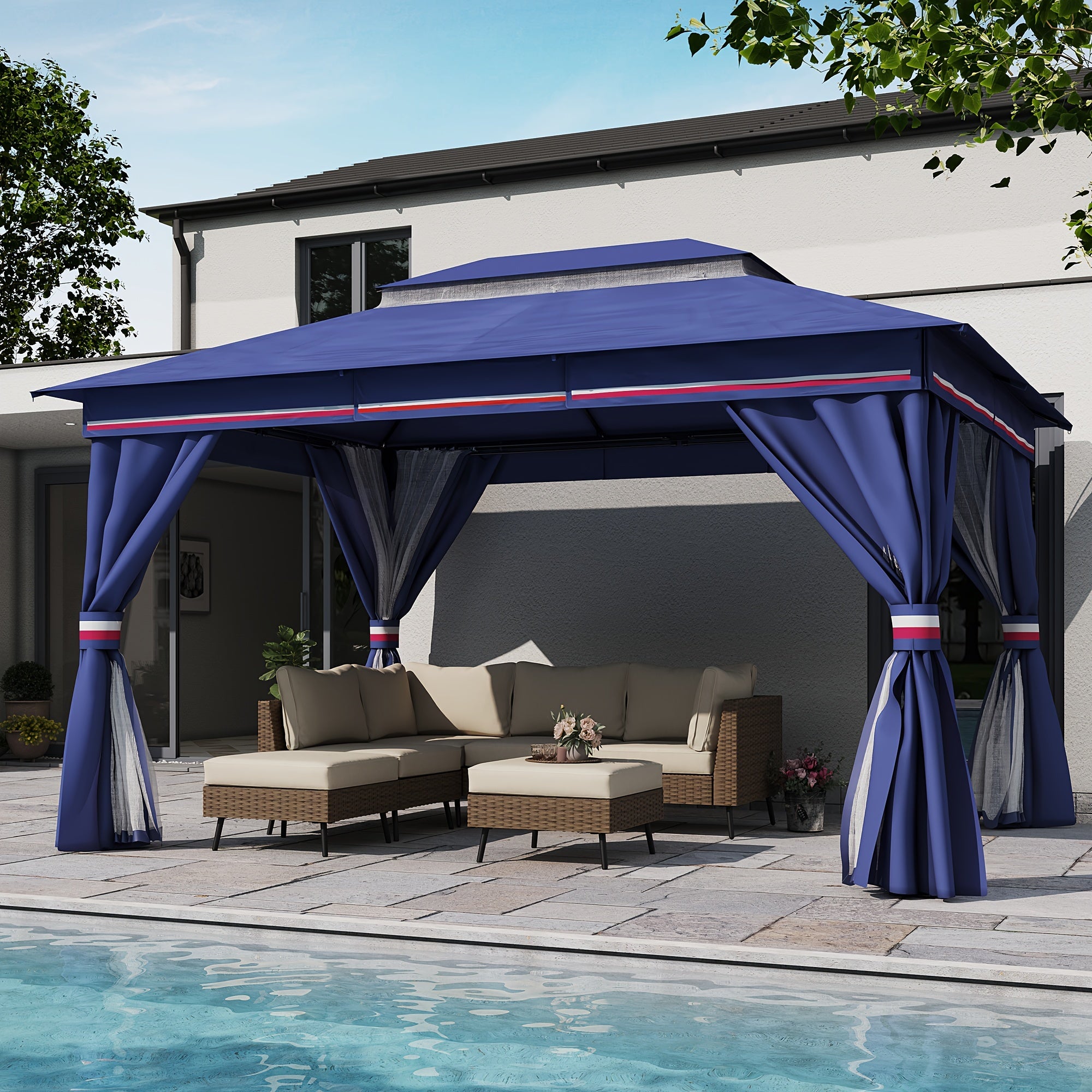 Outdoor Patio Gazebo With Expansion Bolts, Double Roof