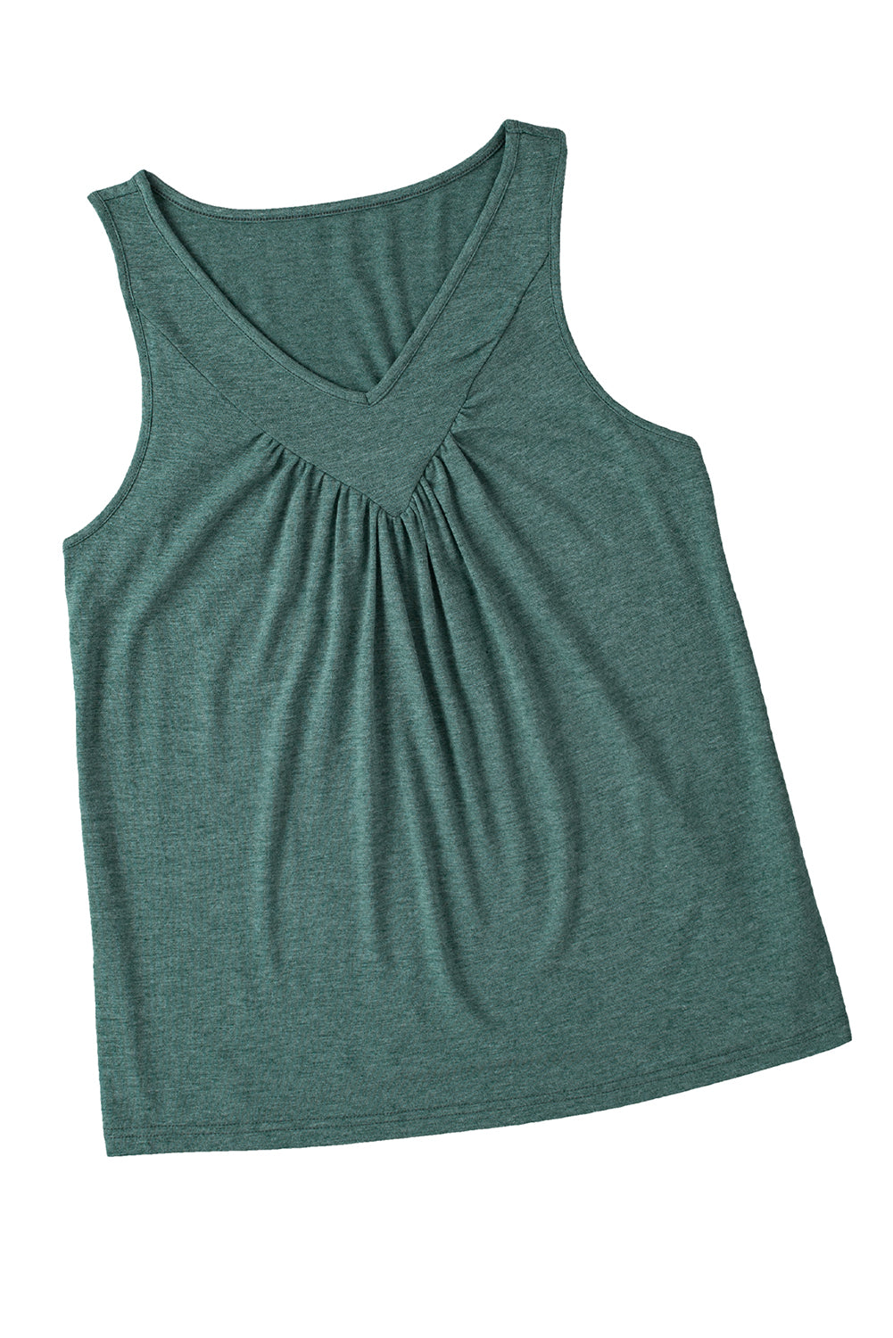 Mist Green V-Neck Ruched Sleeveless Top