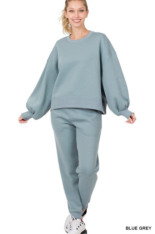 Balloon Sleeve Sweatshirt &amp; Sweatpants Set