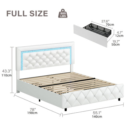 Twin Full Queen King Size Bed Frames With LED Lights And Storage Drawers, Upholstered Platform Bed With Diamond Headboard, Princess Platform Bed,