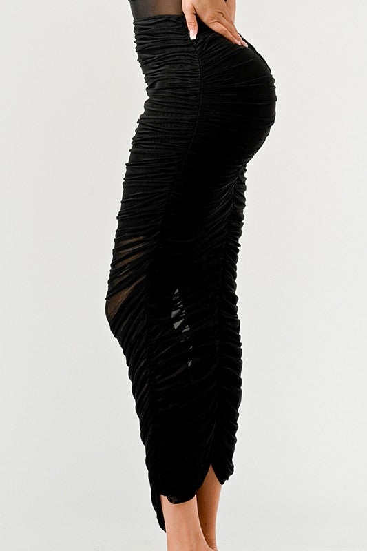 Sleek Black Sheer Illusion Maxi Dress