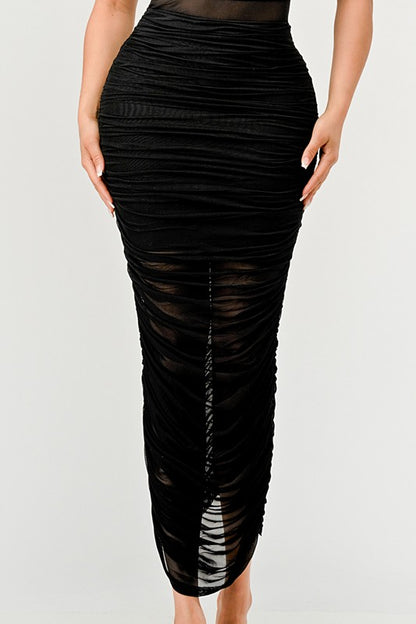 Sleek Black Sheer Illusion Maxi Dress