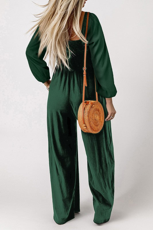 Women Square Neck Long Sleeve Wide Leg Jumpsuit