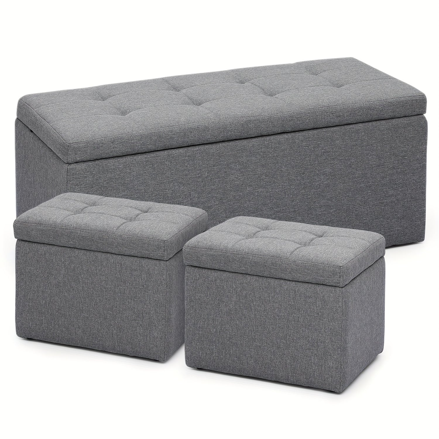 Set of 3 Large Storage Ottoman Bench Set, Combination Ottomans, Tufted Footrest Stool Footstool Bench