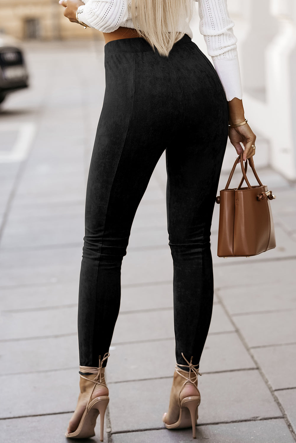 Khaki High Waist Faux Suede Skinny Leggings