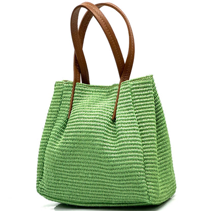 Ludmilla Handmade Raffia and Leather Bag - Made In Italy