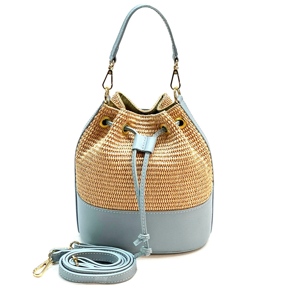 Ischia Bucket Bag in Rafia and Italian Leather - Made In Italy