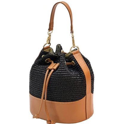 Ischia Bucket Bag in Rafia and Italian Leather - Made In Italy