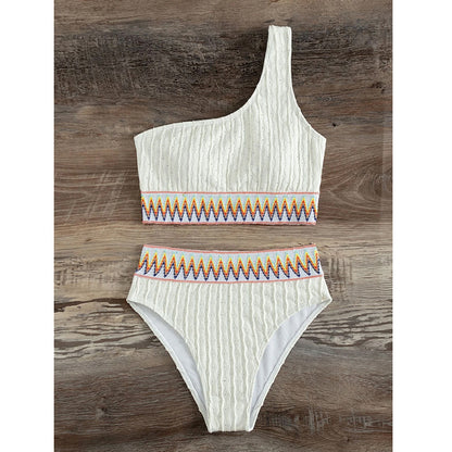 White single shoulder split swimsuit