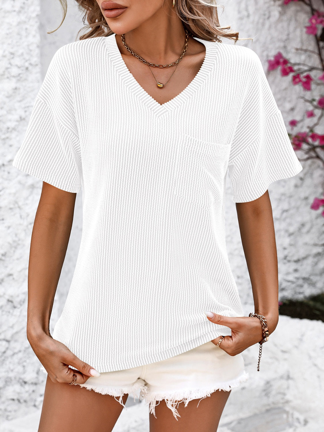 V-Neck Oversized Pocketed Top