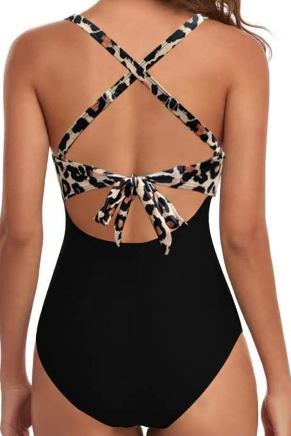 Black 2-tone Crossed Cutout Backless Monokini