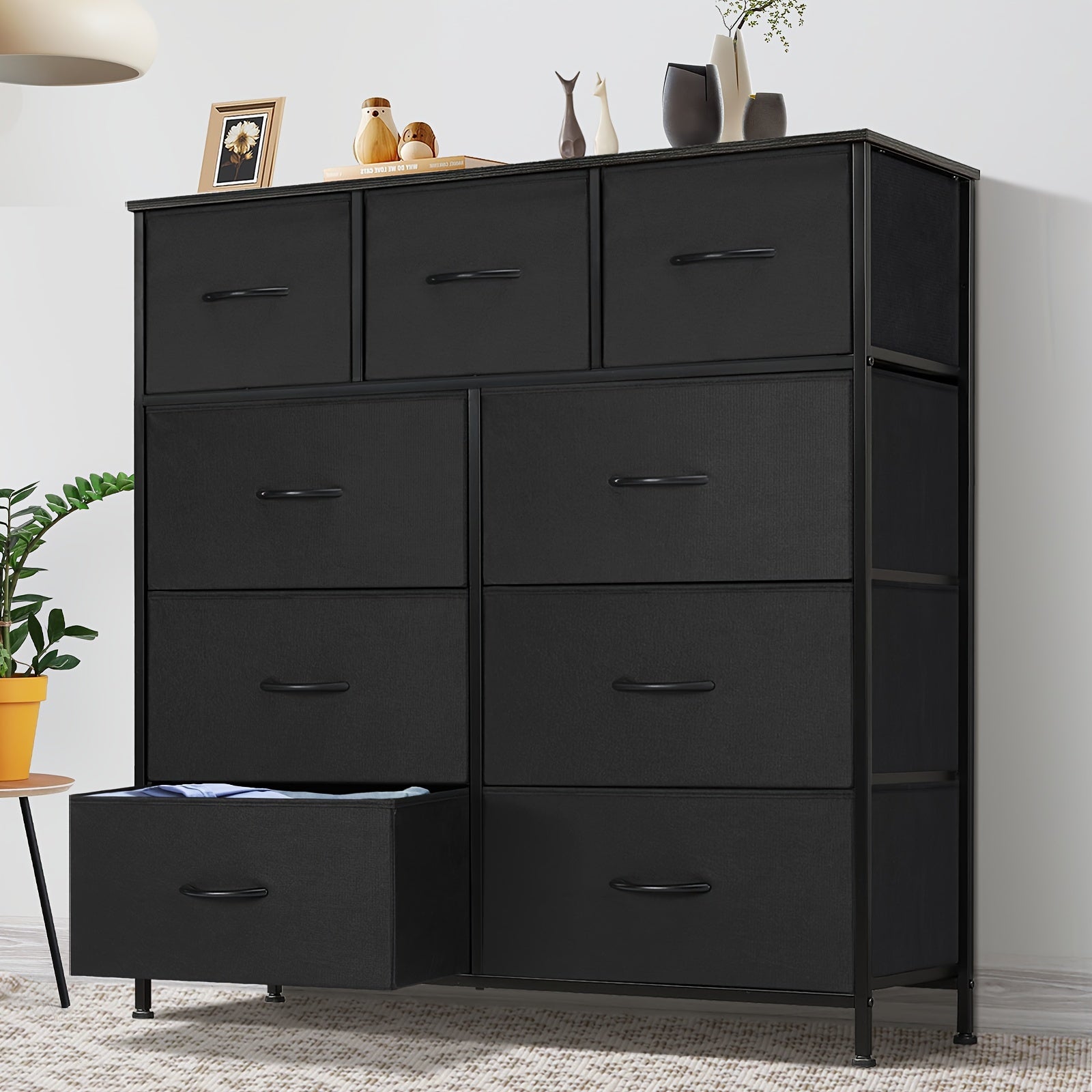 9-Drawer Idle Way Dresser - Sturdy Metal Frame, Wood Tabletop, Fabric Closet Organizer, Chest Storage Tower for Bedroom, Living Room, and Entryway