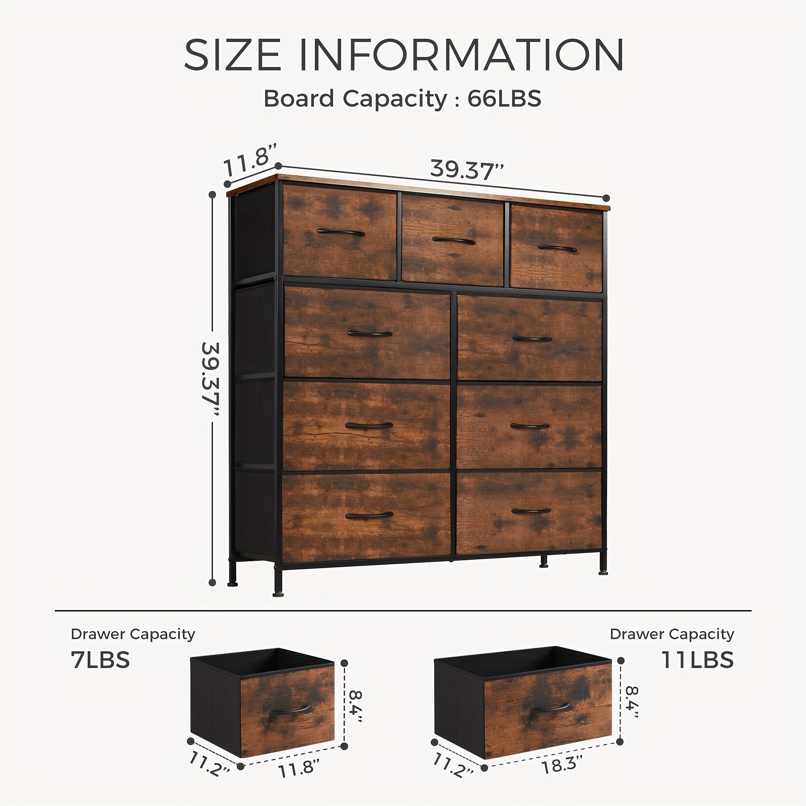 9-Drawer Idle Way Dresser - Sturdy Metal Frame, Wood Tabletop, Fabric Closet Organizer, Chest Storage Tower for Bedroom, Living Room, and Entryway