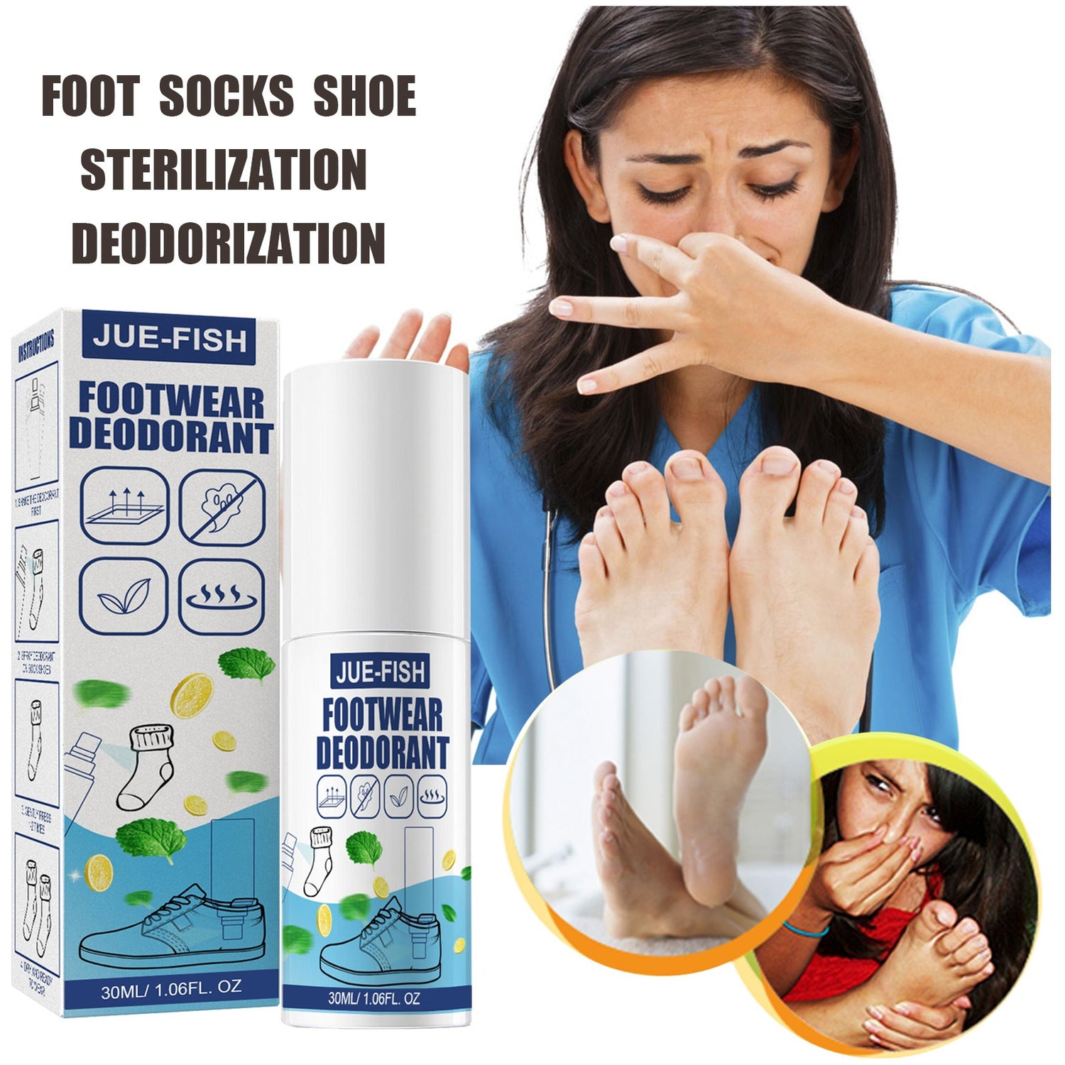 JUE-FISH shoe and sock deodorant shoe cabinet deodorant spray to remove sweat feet odor odor odor fast and lasting fragrance