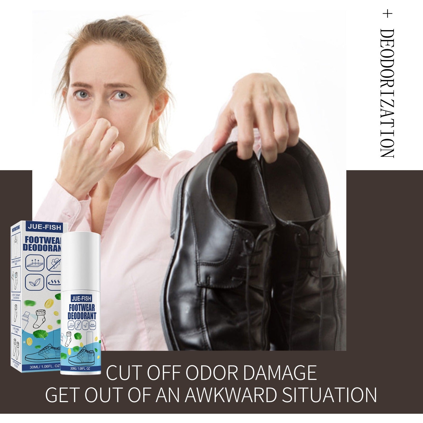 JUE-FISH shoe and sock deodorant shoe cabinet deodorant spray to remove sweat feet odor odor odor fast and lasting fragrance