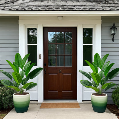 2pcs Realistic Artificial Banana Plants, Outdoor Artificial Green Plant with 24 Large Leaves, Suitable for Indoor/Outdoor Decoration