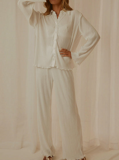 Loungewear Outfit with Collar, Long Sleeves, and Pants