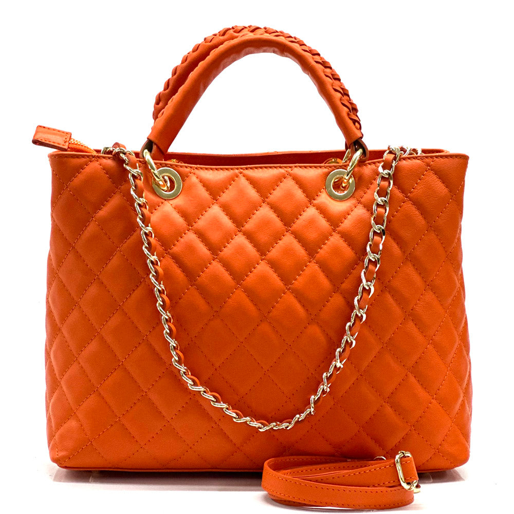 Severa Italian Genuine Leather Quilted Handbag - Made In Italy