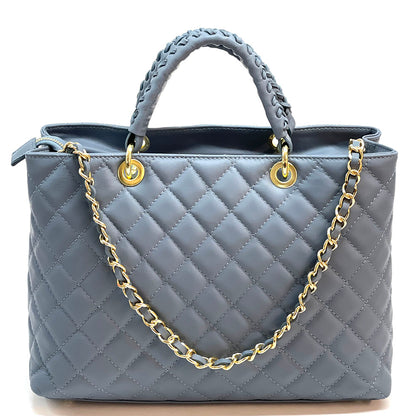 Severa Italian Genuine Leather Quilted Handbag - Made In Italy