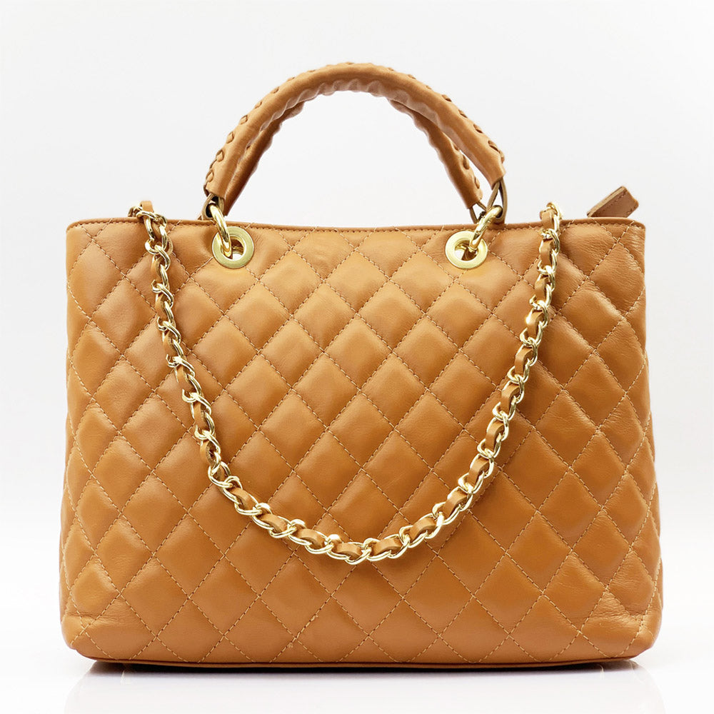 Severa Italian Genuine Leather Quilted Handbag - Made In Italy