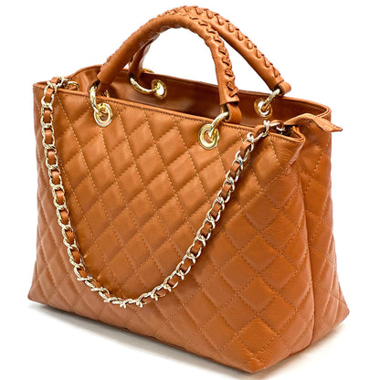 Severa Italian Genuine Leather Quilted Handbag - Made In Italy