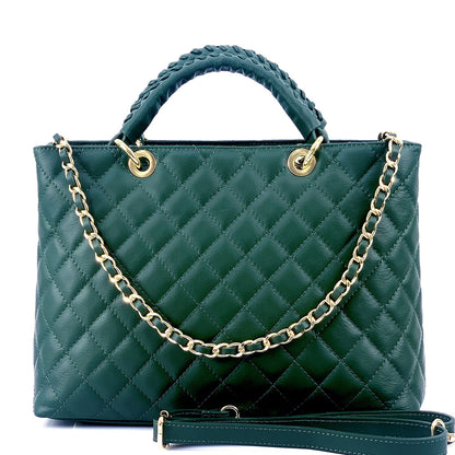 Severa Italian Genuine Leather Quilted Handbag - Made In Italy
