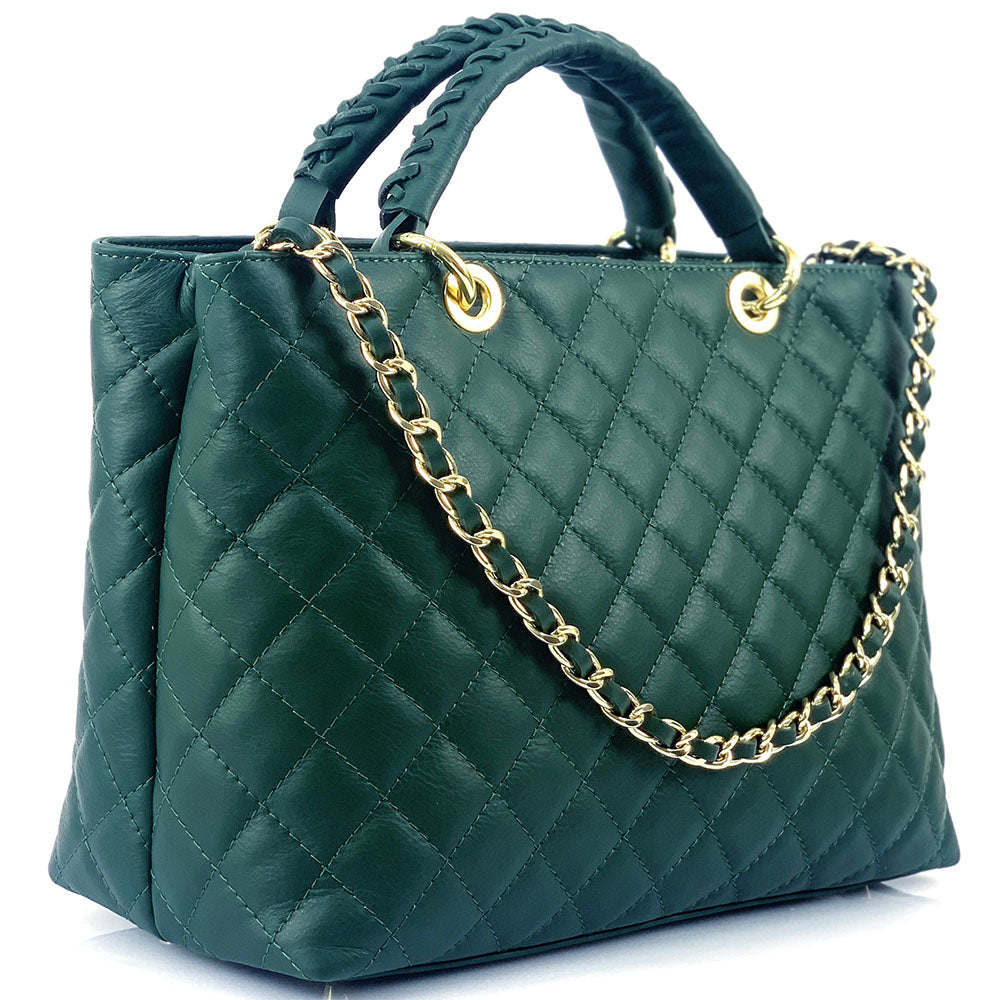Severa Italian Genuine Leather Quilted Handbag - Made In Italy