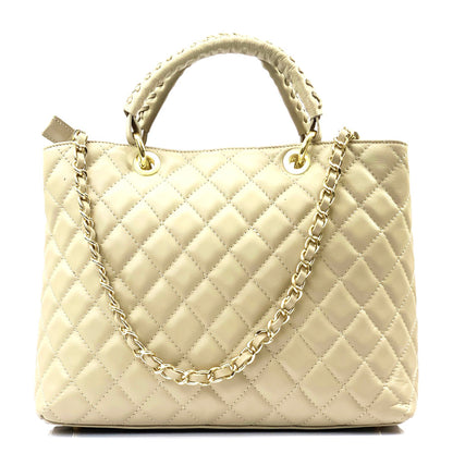 Severa Italian Genuine Leather Quilted Handbag - Made In Italy