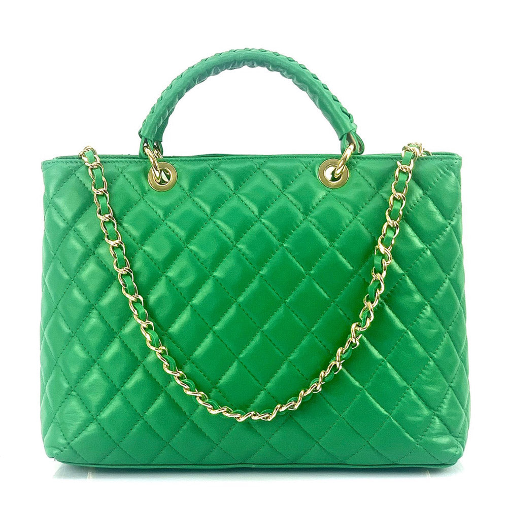 Severa Italian Genuine Leather Quilted Handbag - Made In Italy