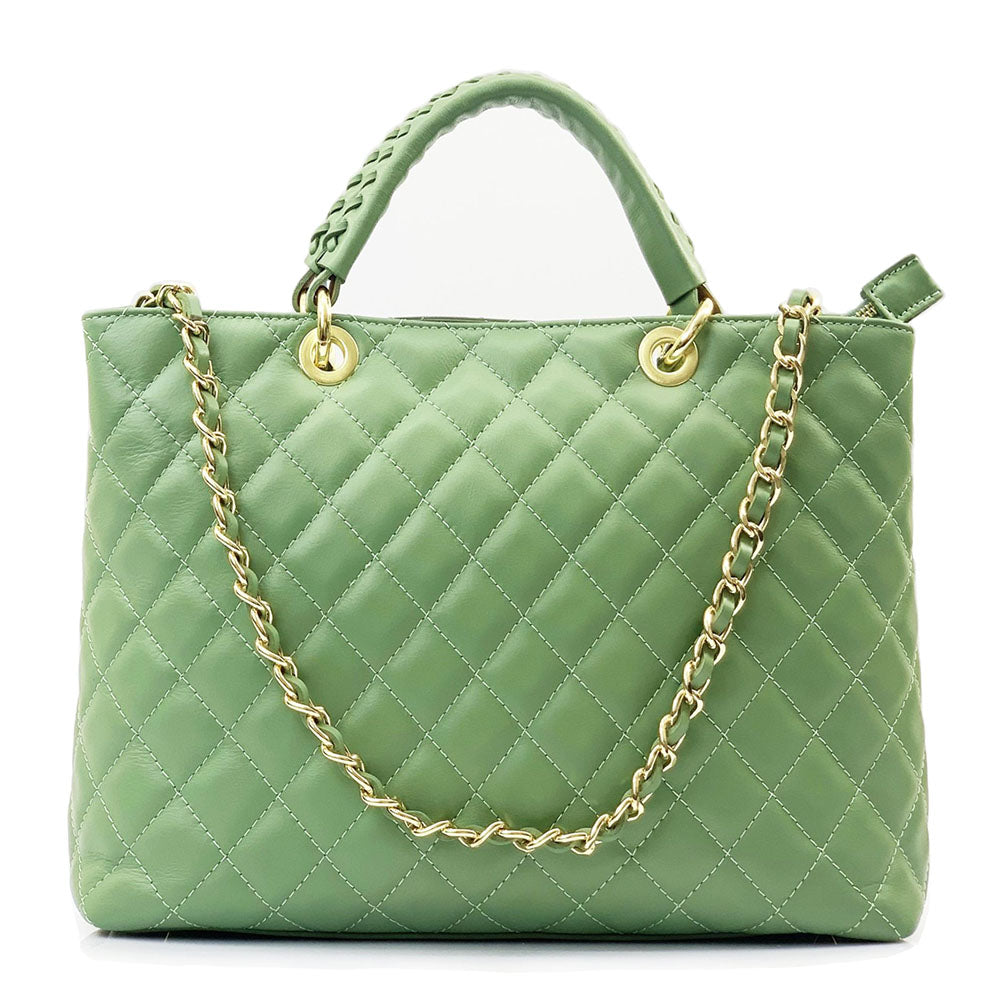 Severa Italian Genuine Leather Quilted Handbag - Made In Italy