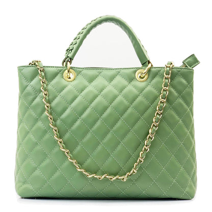 Severa Italian Genuine Leather Quilted Handbag - Made In Italy