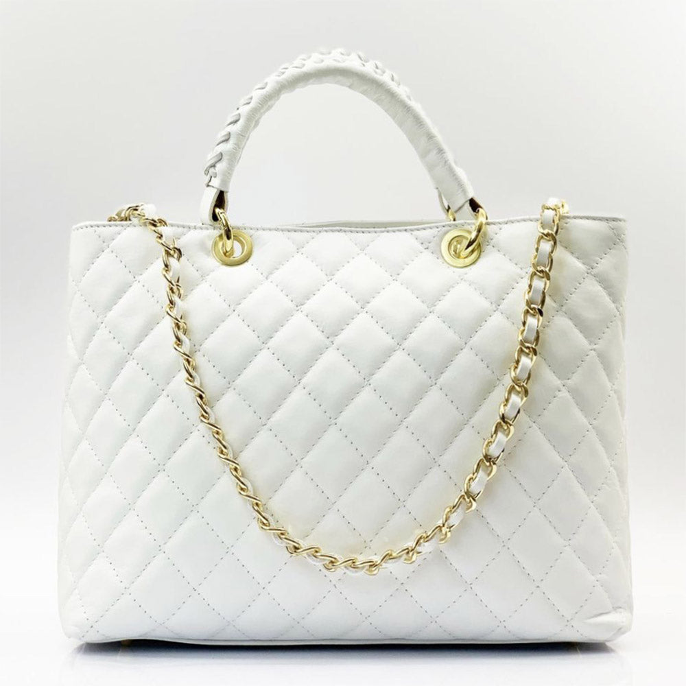 Severa Italian Genuine Leather Quilted Handbag - Made In Italy