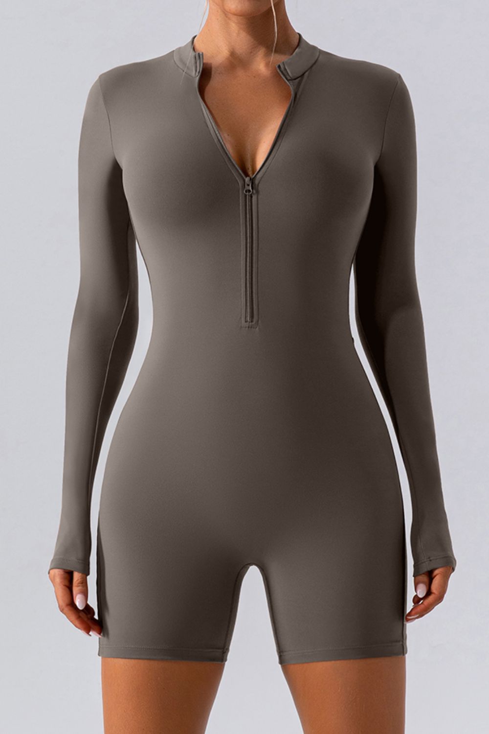 Long Sleeve Active Half Zip Romper