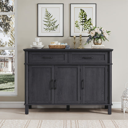 48&quot; Black Farmhouse Sideboard with Storage - Wooden Coffee Bar Cabinet Featuring 2 Drawers, 3 Doors &amp; Adjustable Shelves