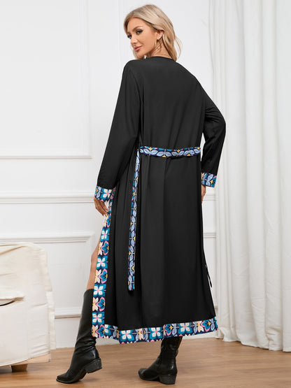 Floral Tie Front Long Sleeve Robe