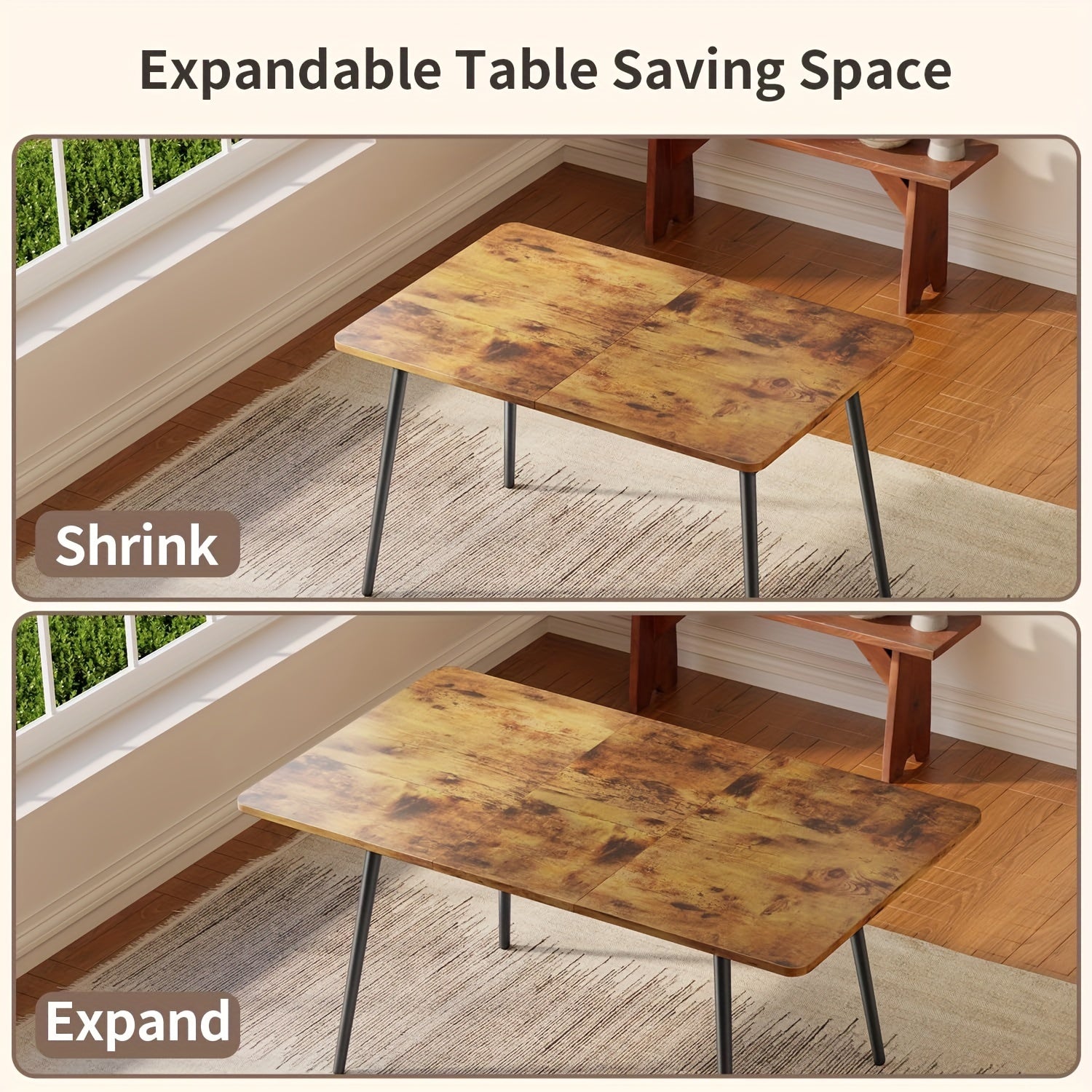 63&quot; Extendable Dining Table Set for 4-6 People, 7pcs Dining Table Set for 6 People with 6 Chairs, MDF Wood Board
