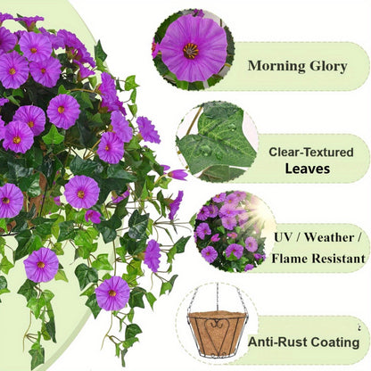 Artificial Hanging Flowers Plants with Baskets for Outdoor, UV Resistant Artificial Outdoor Plants