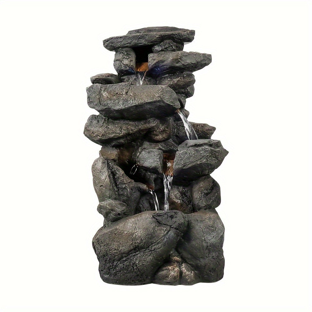 15.7&quot; LED Illuminated Zen Rock Cascading Tabletop Fountain For Outdoor Decor