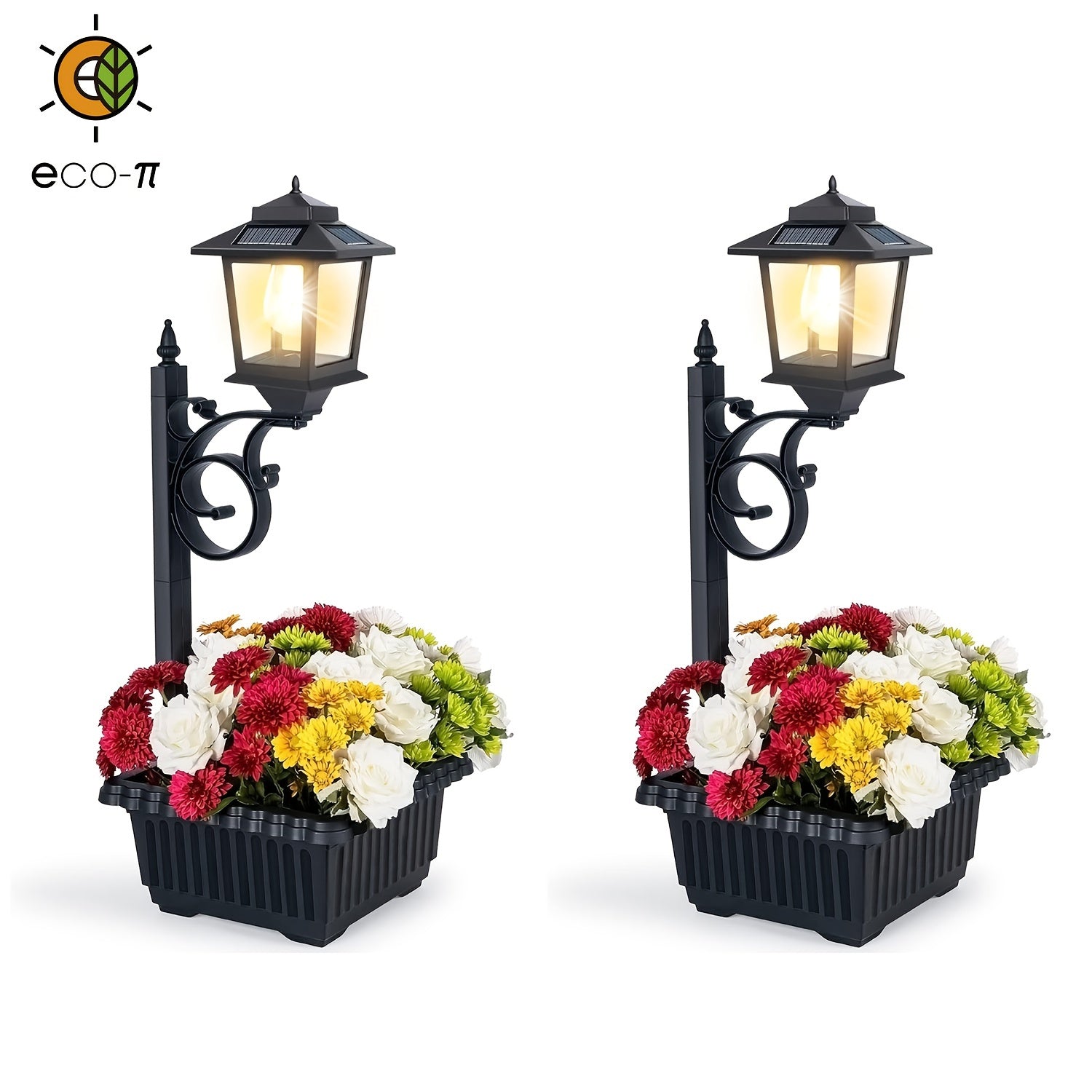 1pc High-Quality Solar-Powered Garden Street Lamp with Flower Pot - Large, Decorative Black Metal Light with Solar Charging, 1500mAh Battery, Outdoor Solar Lights for Garden, Pathway, Yard, Patio