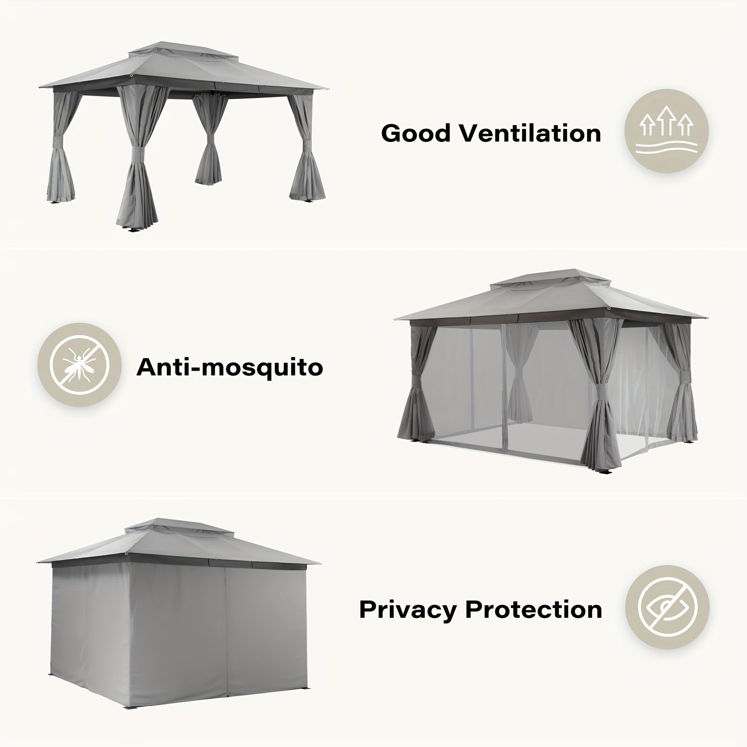 Outdoor Patio Gazebo With Expansion Bolts, Double Roof
