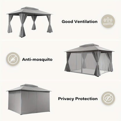 Outdoor Patio Gazebo With Expansion Bolts, Double Roof