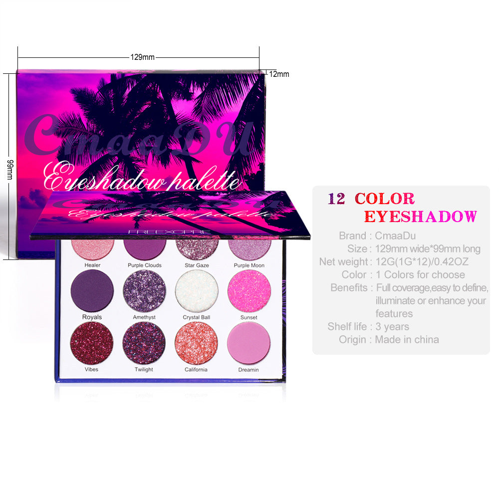 CmaaDu 12 Color Eyeshadow Palette Shiny Eyeshadow Makeup Matte and Metallic Glitter Makeup
