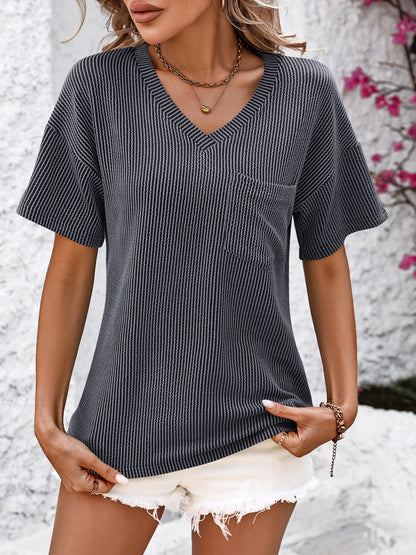 V-Neck Oversized Pocketed Top