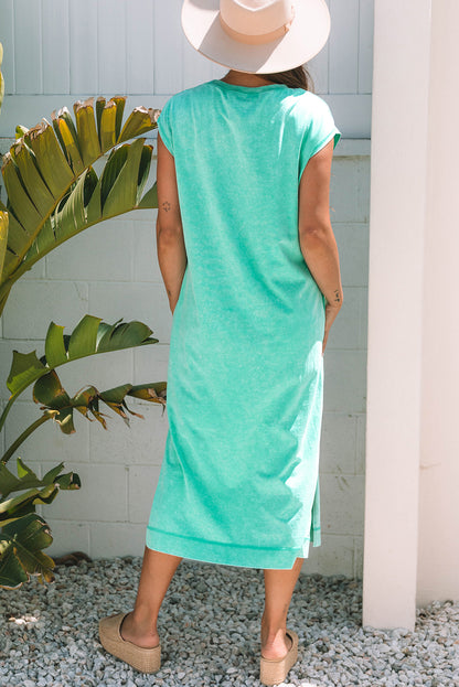 Carrot Mineral Wash Pocketed T-shirt Long Dress