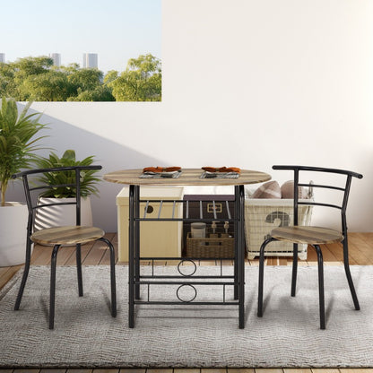 3pcs Dining Table Set for 2, Kitchen Table and Chair Set with Tabletop &amp; PVC Veneer, Compact Dining Table Set with Metal Frame and Built-in Rack, for Small space